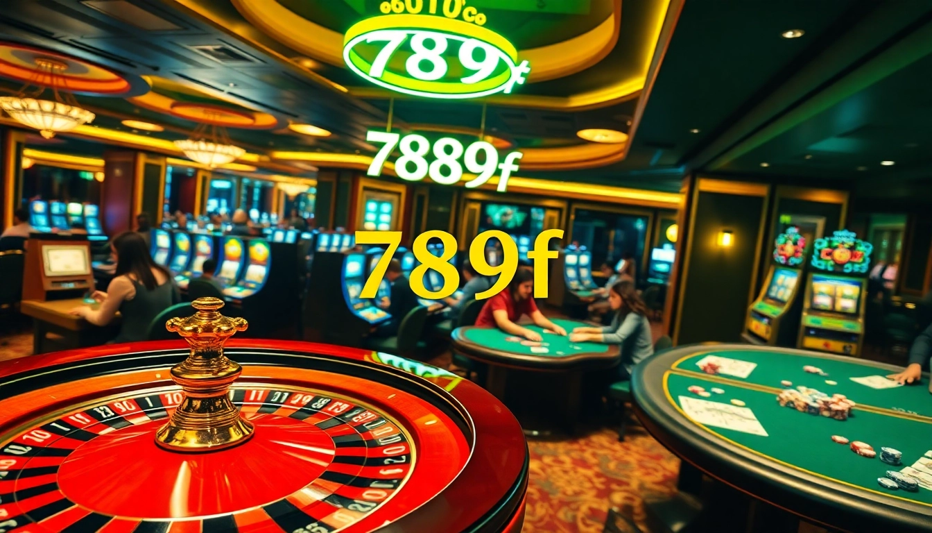 Experience the thrill of gambling at 789f casino with players enjoying roulette and poker amidst a luxurious setting.